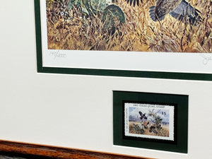 John P. Cowan 1991 Texas Quail Stamp Print With Stamp - Brand New Super Custom Sporting Frame