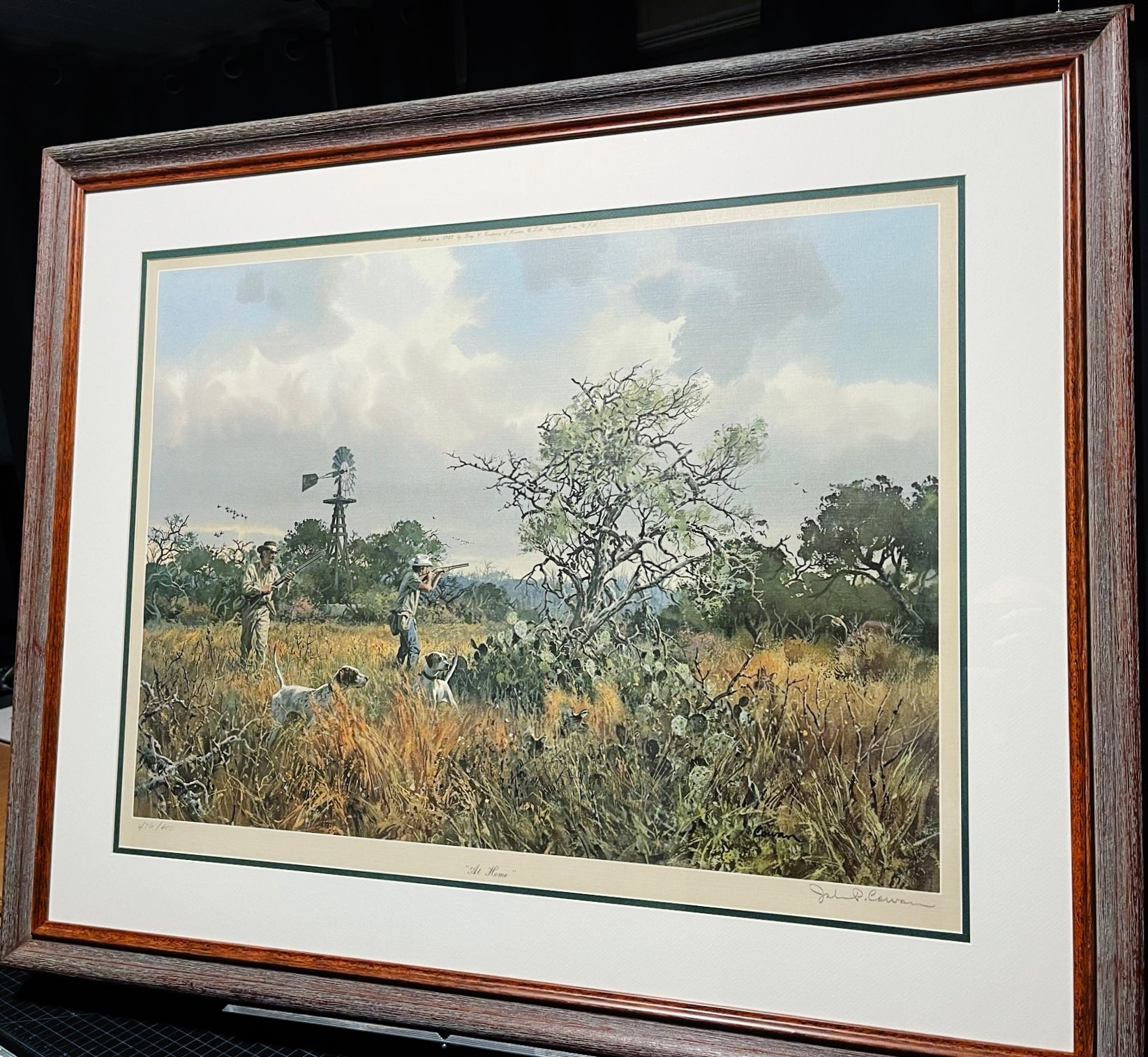John P. Cowan At Home Lithograph Year 1982 - Brand New Super Custom Sporting Frame