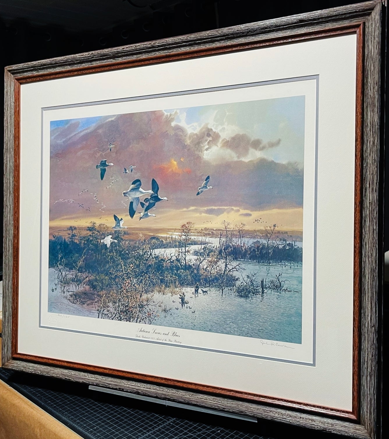 John P. Cowan - Autumn Snows and Blues-  Lithograph 1977 - Brand New Custom Sporting Frame