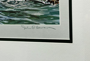 John P. Cowan - Boat Blind - Lithograph 1975 - Brand New Custom Sporting Frame.