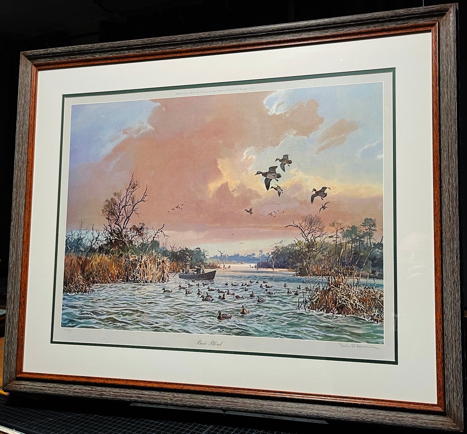 John P. Cowan Boat Blind Lithograph Year 1975 - Brand New Super Custom Sporting Frame