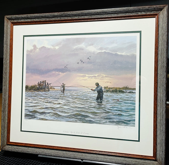 John P. Cowan Catchin' Up Lithograph Artist Proof Year 1998 - Brand New Super Custom Sporting Frame