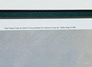 John P. Cowan Clay County Covey Lithograph Year 1992- Brand New Custom Sporting Frame