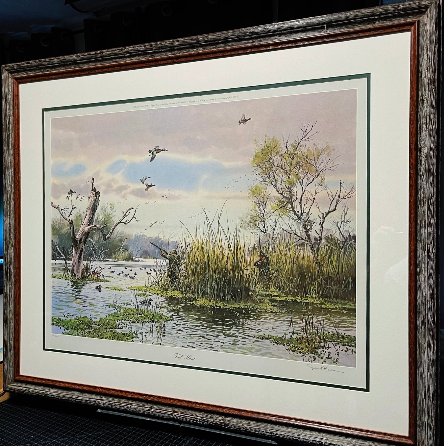 John P. Cowan Teal Hunt Lithograph Year 1976 - Brand New Super Custom Sporting Frame