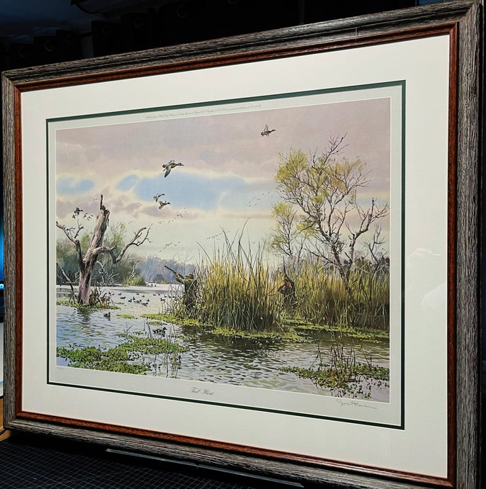 John P. Cowan Teal Hunt Lithograph Year 1976 - Brand New Super Custom Sporting Frame