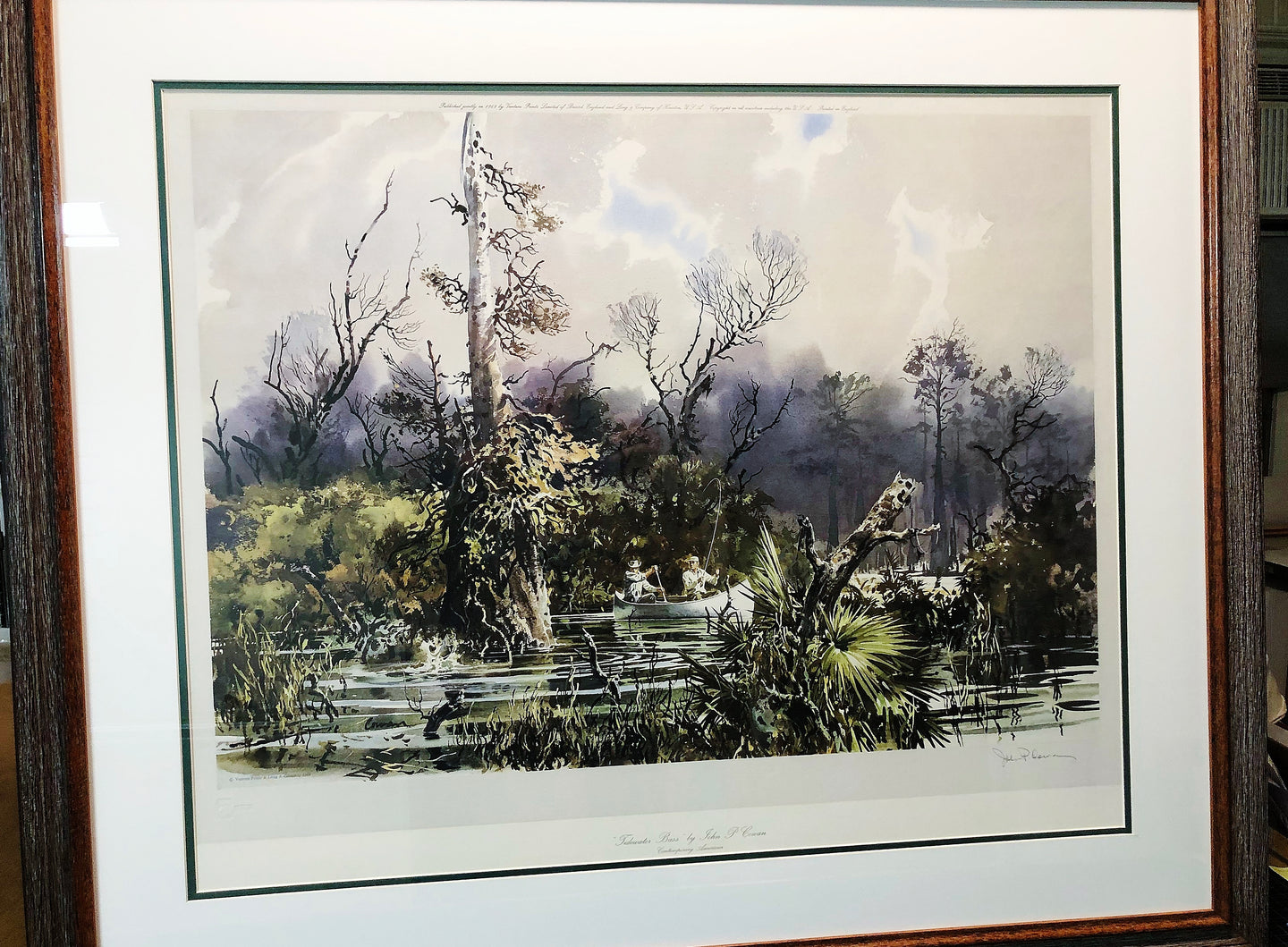 John P. Cowan - Tidewater Bass - Lithograph 1969 - Brand New Custom Sporting Frame