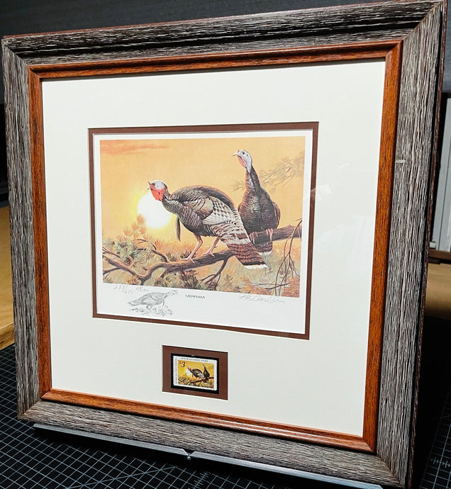 Ken Carlson 1979 National Wild Turkey Federation Stamp Print With Stamp And Remarque - Brand New Super Custom Sporting Frame