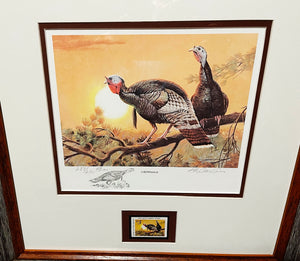 Ken Carlson - 1979 National Wild Turkey Federation Stamp Print With Stamp & Remarque - Brand New Custom Sporting Frame