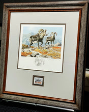 Load image into Gallery viewer, Ken Carlson - 1982 North American Wild Sheep Federation Stamp Print With Stamp - Ram Remarque - Brand New Custom Sporting Frame