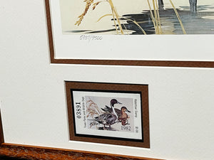 Ken Carlson 1982 Texas Waterfowl Duck Stamp Print With Double Stamps - Brand New Custom Sporting Frame