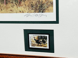 Ken Carlson 1984 Texas First Of Series Turkey Stamp Print With Double Stamps - Brand New Custom Sporting Frame
