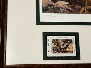Ken Carlson - 1992 Texas Turkey Stamp Print With Double Stamps - Brand New Custom Sporting Frame