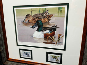 Ken Carlson 1994 Texas Waterfowl Duck Stamp Print With Double Stamps - Brand New Custom Sporting Frame