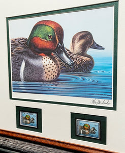 Ken Michaelson - 1979 Federal Migratory Duck Stamp Print With Double Stamps - Brand New Custom Sporting Frame