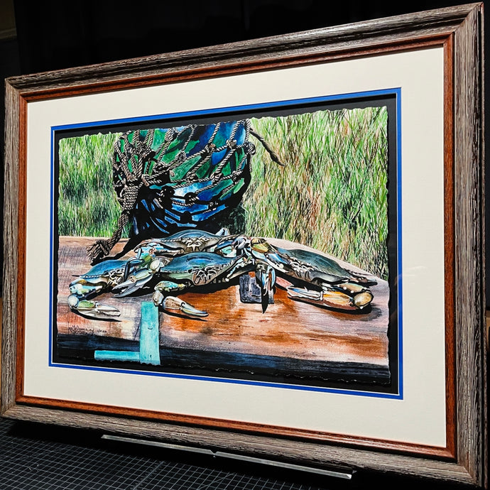 Les McDonald Blue Crabs And Fishing Ball GiClee Half Sheet Artist Proof - Brand New Super Custom Sporting Frame