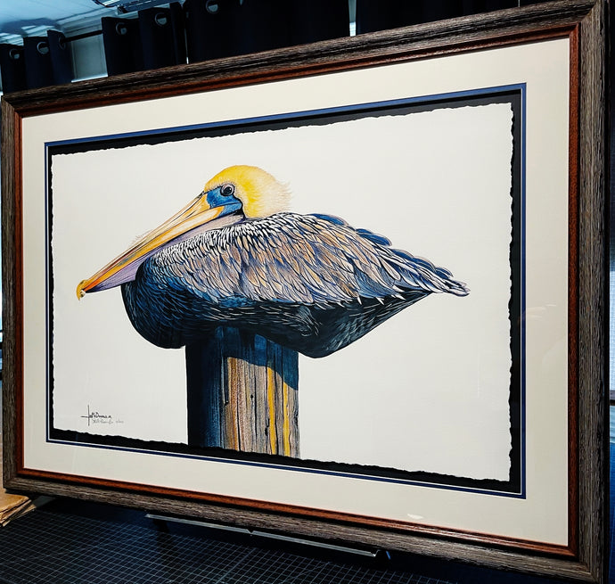 Les McDonald Pelican Perch GiClee Full Sheet - Brand New Super Custom Sporting Frame