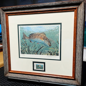 Mark Susinno 1994 Texas Saltwater Stamp Print With Stamp - Brand New Custom Sporting Frame