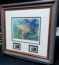 Load image into Gallery viewer, Mark Susinno  2004 Texas Freshwater Stamp Print With Double Stamps - First Of Series - Brand New Custom Sporting Frame