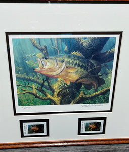 Mark Susinno  2004 Texas Freshwater Stamp Print With Double Stamps - First Of Series - Brand New Custom Sporting Frame