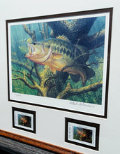 Load image into Gallery viewer, Mark Susinno  2004 Texas Freshwater Stamp Print With Double Stamps - First Of Series - Brand New Custom Sporting Frame
