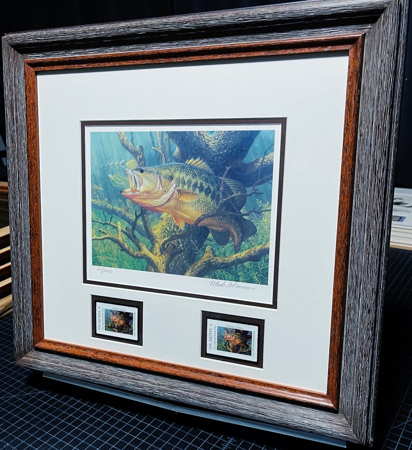 Mark Susinno - 2004 Texas Freshwater First Of Series Stamp Print With Double Stamps - Brand New Custom Sporting Frame