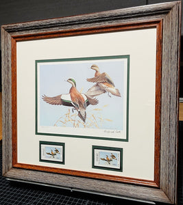 Maynard Reece 1983 Texas Waterfowl Duck Stamp Print With Double Stamps - Brand New Super Custom Sporting Frame