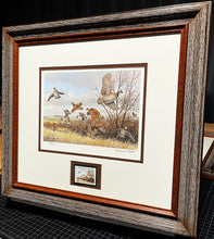 Load image into Gallery viewer, Maynard Reece - 1984 International Quail Foundation - Quail Research - Stamp Print With Stamp - Brand New Custom Sporting Frame