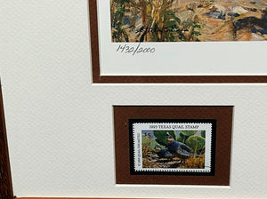 Mike Stidham - 1993 Texas Quail Stamp Print With Double Stamps - Brand New Custom Sporting Frame