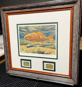 Mike Stidham - 1999 Texas Saltwater Stamp Print With Double Stamps - AP - Brand New Custom Sporting Frame