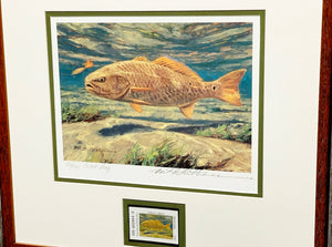 Mike Stidham - 1999 Texas Saltwater Stamp Print With Stamp - AP - Brand New Custom Sporting Frame