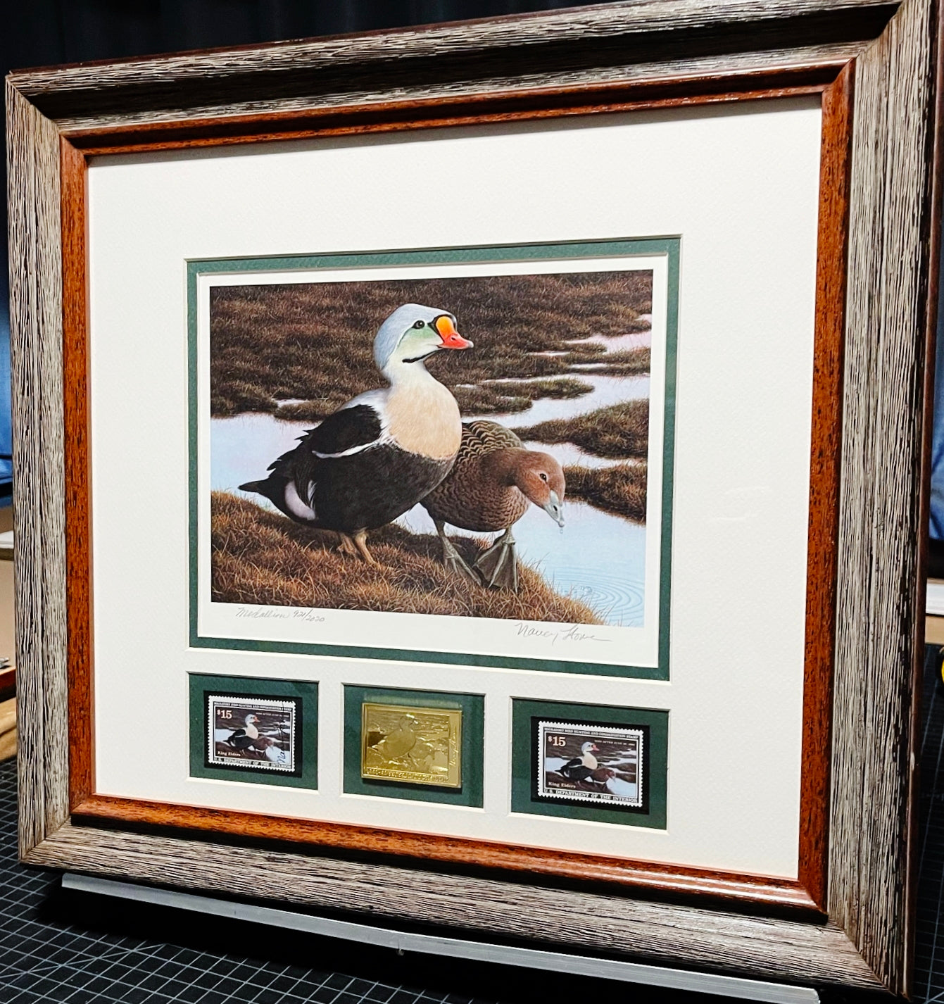 Nancy Howe 1991 Federal Waterfowl Duck Stamp Print Medallion Edition With Double Stamps - Brand New Super Custom Sporting Frame