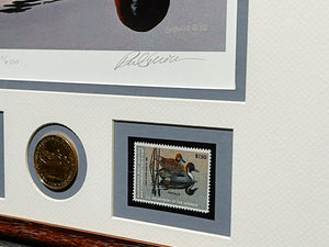 Phil Scholer  1983 Federal Duck Stamp Print Gold Medallion Edition With Double Stamps - Brand New Custom Sporting Frame