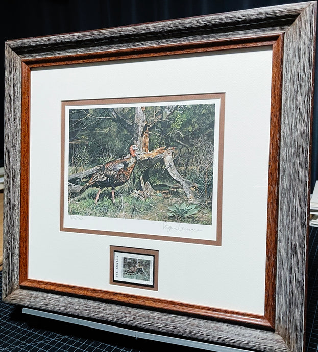 Ragan Gennusa 1993 Texas Turkey Stamp Print With Stamp - Brand New Super Custom Sporting Frame