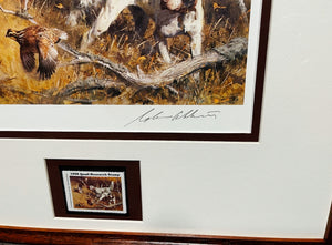 Robert Abbett 1985 International Quail Foundation Quail Research Stamp Print With Stamp - Brand New Super Custom Sporting Frame