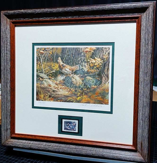 Robert Abbett 1982 The Ruffed Grouse Society Conservation Stamp Print With Stamp - Brand New Super Custom Sporting Frame