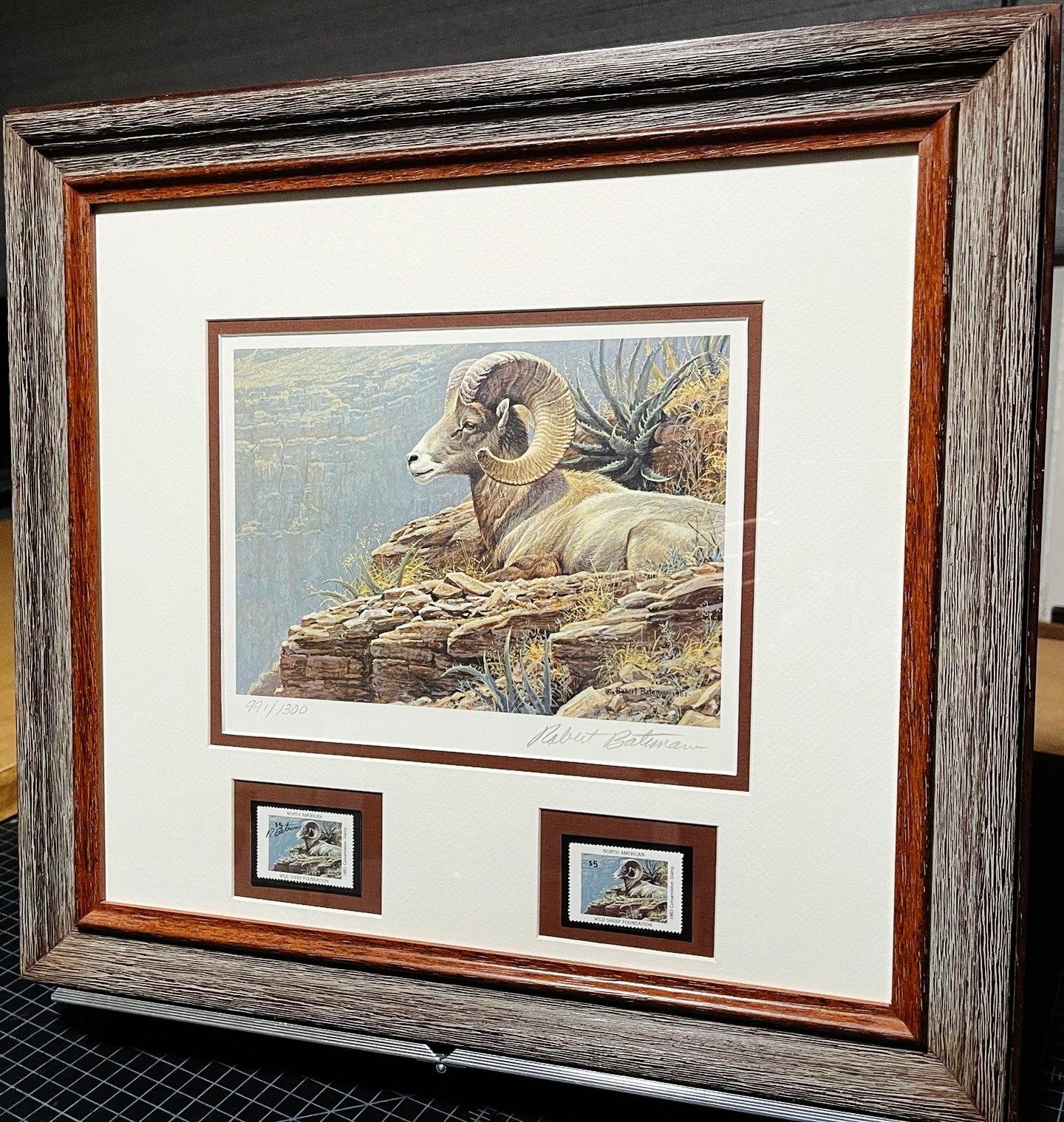 Robert Bateman - 1983 North American Wild Sheep Foundation Stamp Print With Double Stamps - Brand New Custom Sporting Frame