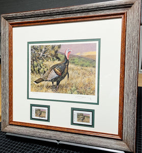 Roger Cruwys - 2014 Texas Texas Upland Game Bird Stamp Print With Double Stamps - Brand New Custom Sporting Frame