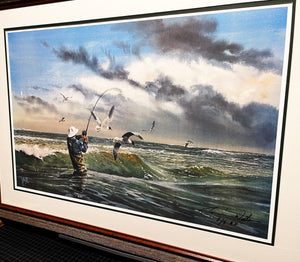 Ronnie Wells Working The Surf GiClee 3/4 Sheet Artist Proof Speckled Trout & Reds - Brand New Custom Sporting Frame