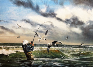 Ronnie Wells Working The Surf GiClee 3/4 Sheet Artist Proof Speckled Trout & Reds - Brand New Custom Sporting Frame