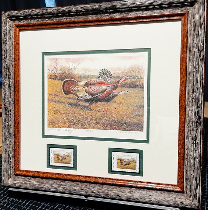 Scott & Stuart Gentling 2005 Texas Upland Game Stamp Print With Double Stamps - Brand New Super Custom Sporting Frame