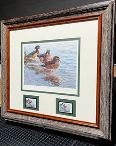 Seerey Lester - 1989 National Fish and Wildlife Foundation Duck Stamp Print With Double Stamps - Brand New Custom Sporting Frame