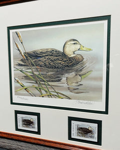 Sherrie Russell Meline - 2003 Texas Waterfowl Stamp Print W Double Stamps - Brand New Custom Sporting Frame