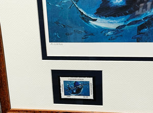 Stanley Meltzoff - 1988 Coastal Conservation Association CCA Stamp Print With Double Stamps - Brand New Custom Sporting Frame