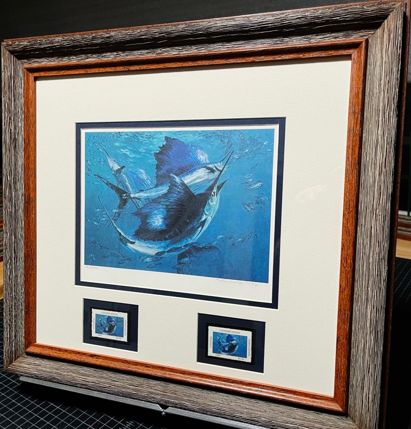 Stanley Meltzoff - 1988 Coastal Conservation Association CCA Stamp Print With Double Stamps - Brand New Custom Sporting Frame