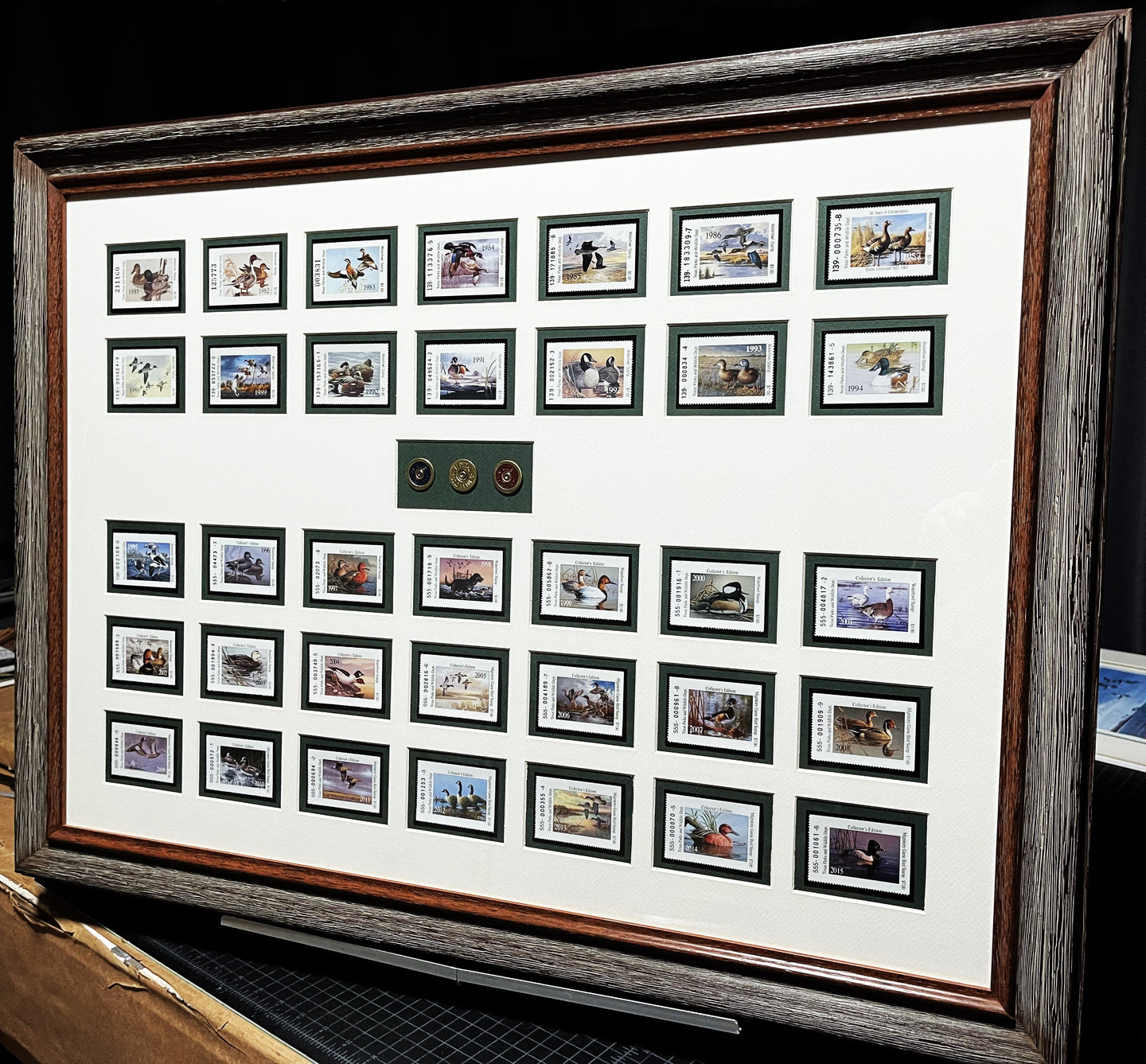 Texas Waterfowl Duck Stamps Complete Set 1981 to 2015 With Shotshell Shadow Box - Brand New Custom Sporting Frame
