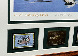 William Morris - 1984 Federal Duck Stamp Print Gold Medallion Edition With Double Stamps - Brand New Custom Sporting Frame