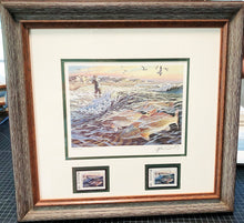 Load image into Gallery viewer, Herb Booth - 1988 Texas Saltwater Stamp Print With Double Stamps - Brand New Custom Sporting Frame