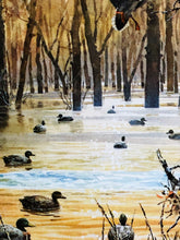 Load image into Gallery viewer, John P. Cowan 1986 Arkansas Duck Stamp Print With Double Stamps - Brand New Super Custom Sporting Frame
