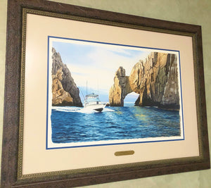 Les McDonald Fishing Cabo Original Half Sheet Watercolor Painting - Brand New Custom Sporting Framee
