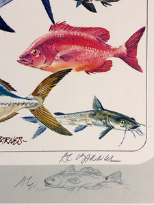 Al Barnes - Gulf Coast Collection With Ultra Rare Redfish Remarque - Lithograph 1980 - Brand New Custom Sporting Frame